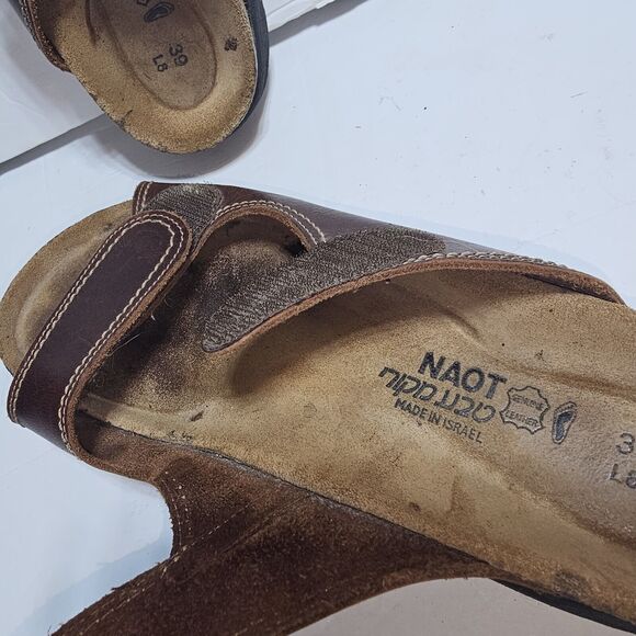 Naot Kate Brown Leathet Slide Wedge Sandals Size 39/ US 8 - Picture 5 of 10